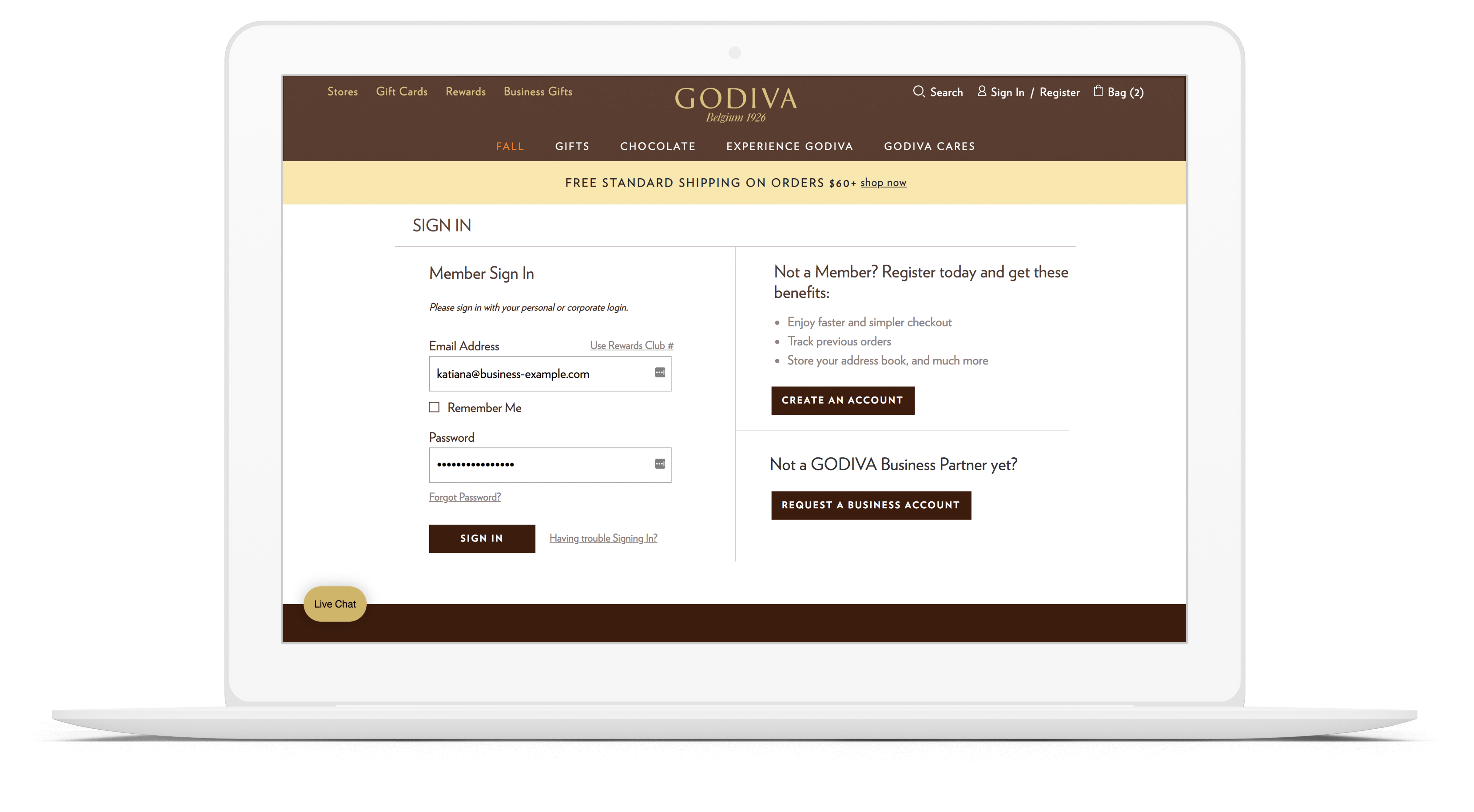 Godiva Website on iPhone